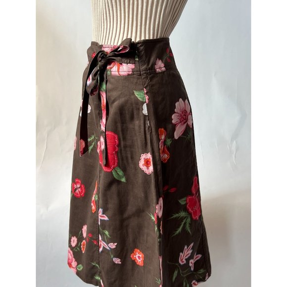 Tommy Hilfiger Y2K Brown Floral Wrap Skirt 6 Brown Floral Cotton - Picture 9 of 16